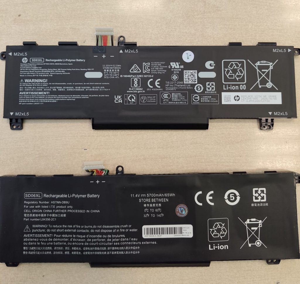 Comparativa entre la batería original SD03XL (52.5Wh) y la nueva batería SD06XL de mayor capacidad (65Wh).