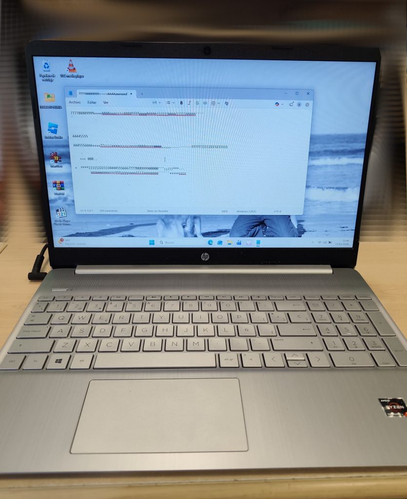 Pantalla de Windows mostrando caracteres aleatorios por fallo de hardware en teclado HP.